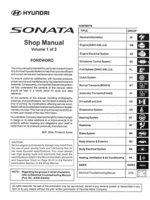 Hyundai Sonata 2005 Service Shop Manual