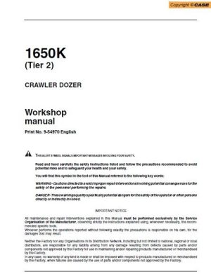 CASE 1650K Tier 2 Crawler Dozer Bulldozer Service Manual