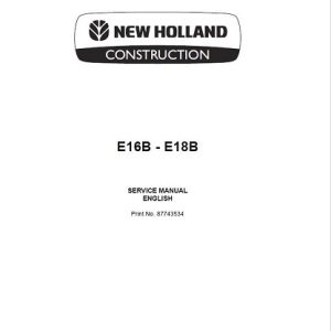 New Holland E16B, E18B Mini Crawler Excavator Service Manual