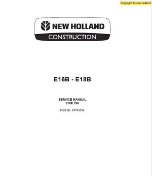 New Holland E16B, E18B Mini Crawler Excavator Service Manual