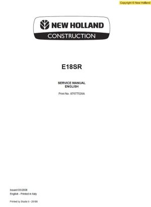 New Holland E18SR Mini Excavator Service Repair Manual