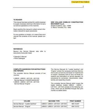 New Holland LB90.B-LB115.B Loader Backhoe Service Manual