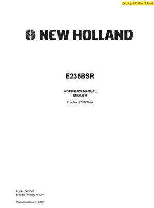 New Holland E235BSR Excavator Workshop Service Manual