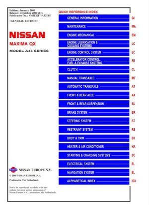 2000 Nissan Maxima QX A33 Service Manual