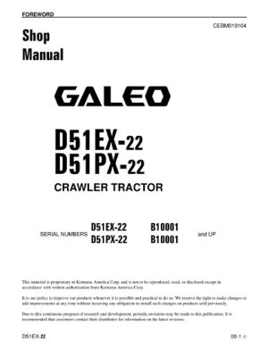 Komatsu D51EX-22, D51PX-22 Crawler Tractor Shop Manual