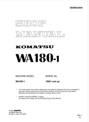 Komatsu WA180-1 Wheel Loader Shop Manual