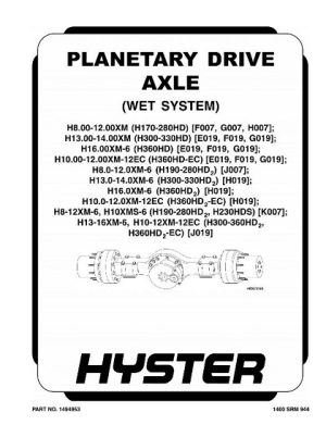 Hyster J019 Forklift Service Manual