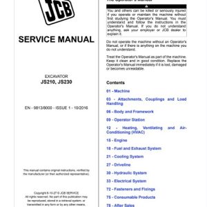 JCB JS210, JS230 Excavator Service Manual
