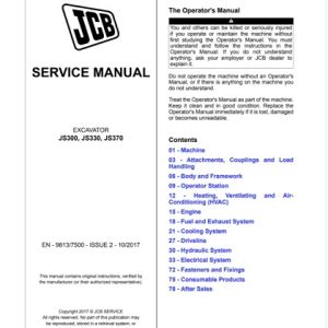 JCB JS300, JS330, JS370 Tracked Excavators Service Manual