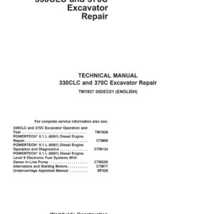John Deere 330CLC ,370C Excavator Repair Technical Manual
