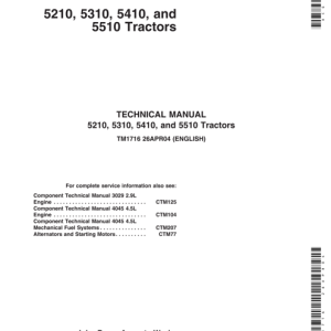 John Deere 5210, 5310, 5410, 5510 Tractors Service Manual