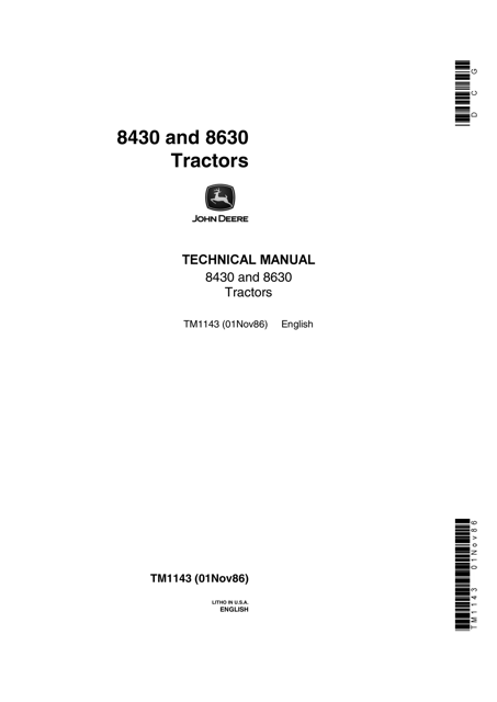John Deere 8430, 8630 Tractors Service Technical Manual