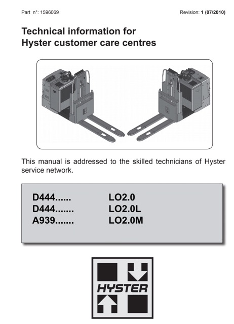 Hyster D444 (LO2.0) Forklift Service Repair Manual